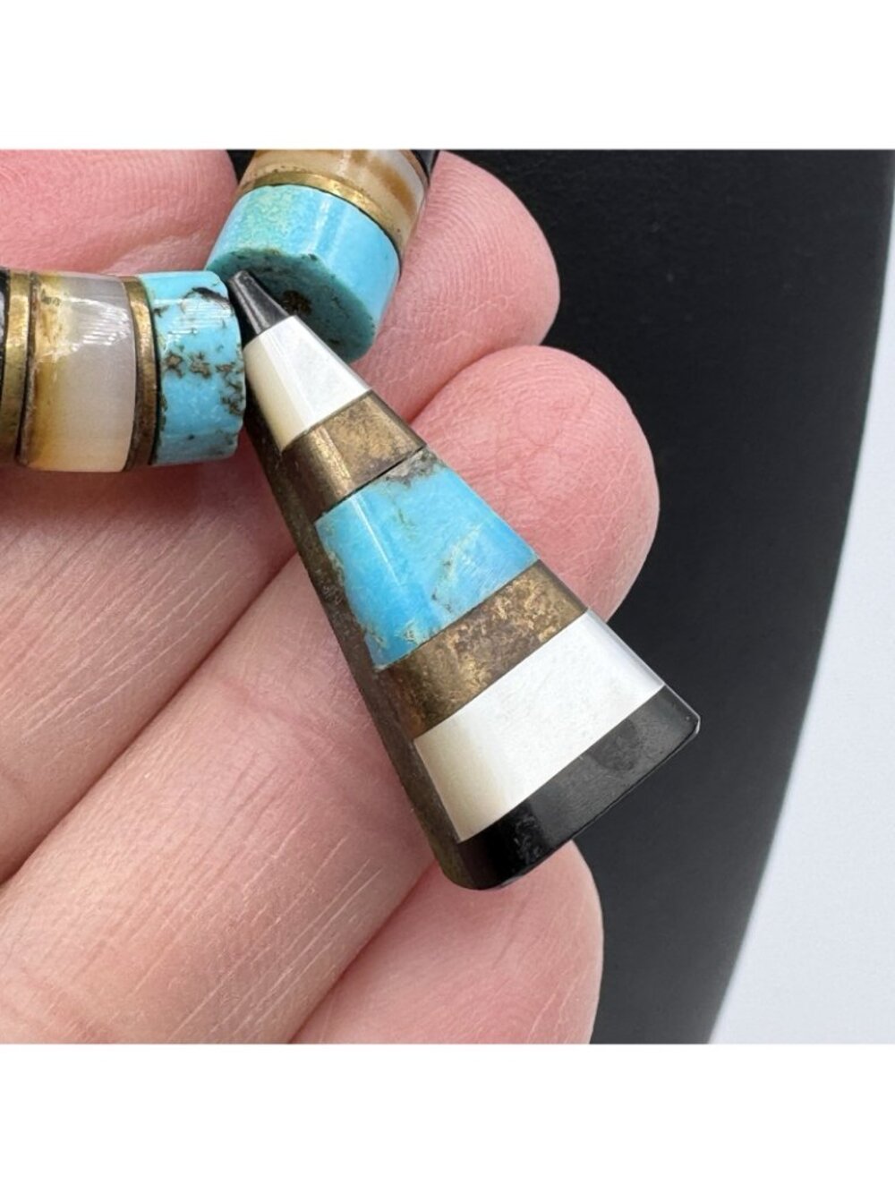 Vintage Navajo Fetish Necklace Sterling Silver Turquoise Jasper MultiStone Inlay - Picture 8 of 16
